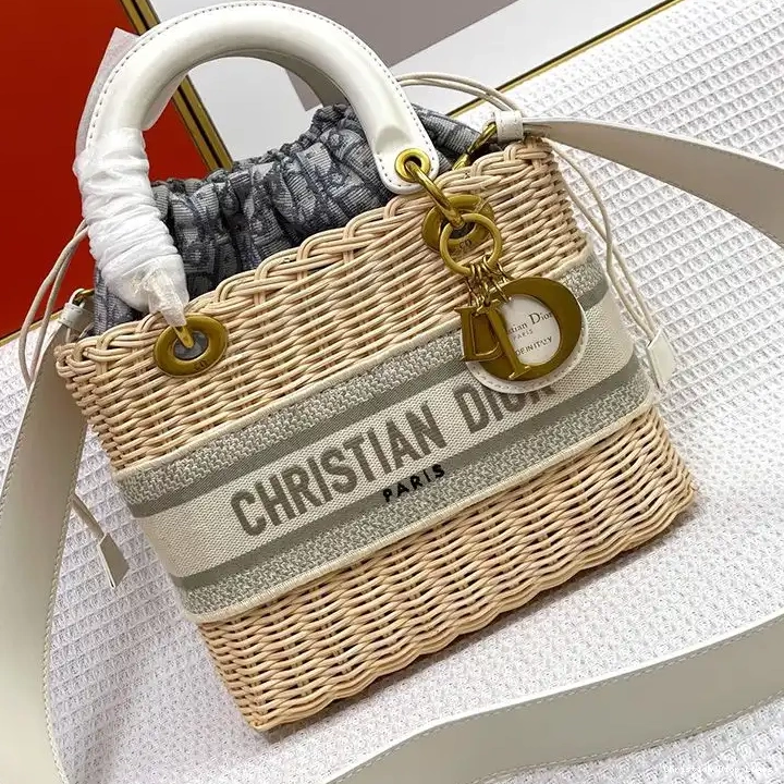 Oblique Dior and Bag Lady Motif Wicker Medium Grey Canvas 0327 Luxury